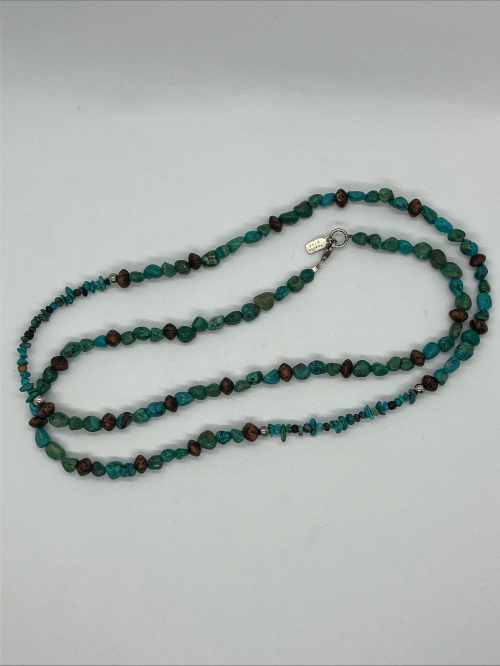 Vintage Peyote Bird Sterling Silver Turquoise Bead 36 Inch Necklace - Picture 5 of 5